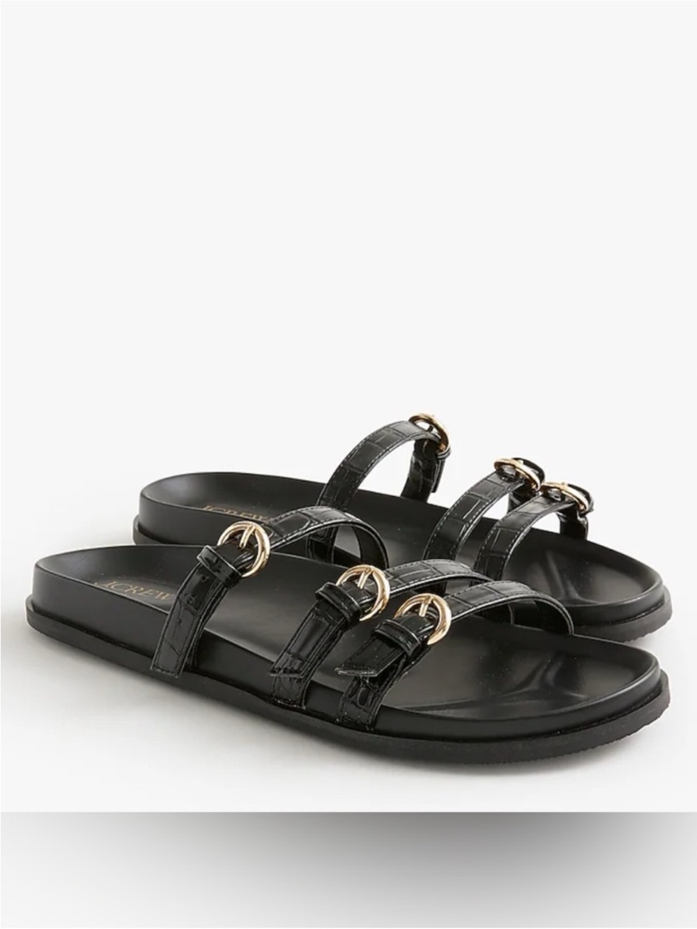 NWT J.Crew Three-Strap Slide Sandals in Black Croc